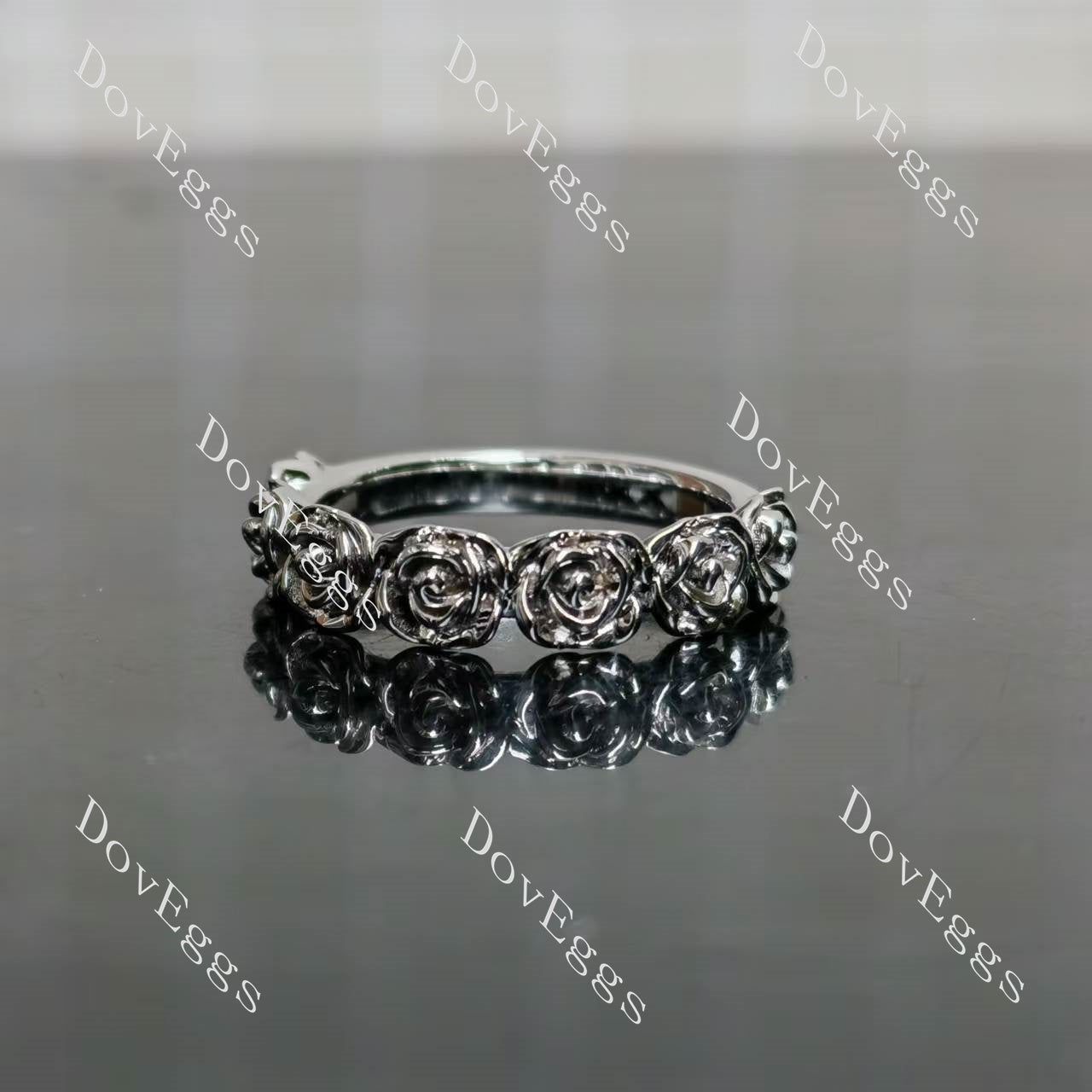 Feminine and rose floral vintage half eternity plain wedding band| Doveggs