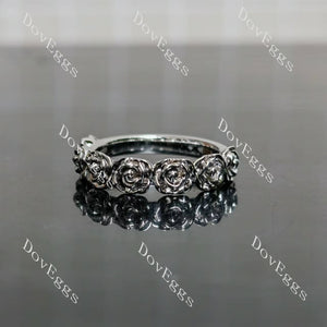 Feminine and rose floral vintage half eternity plain wedding band| Doveggs