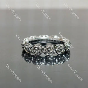 Feminine and rose floral vintage full eternity plain wedding band| Doveggs