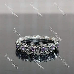 Feminine and rose floral vintage full eternity wedding band with stones| Doveggs