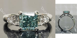 Radiant art deco side stones moissanite engagement ring main view| Doveggs