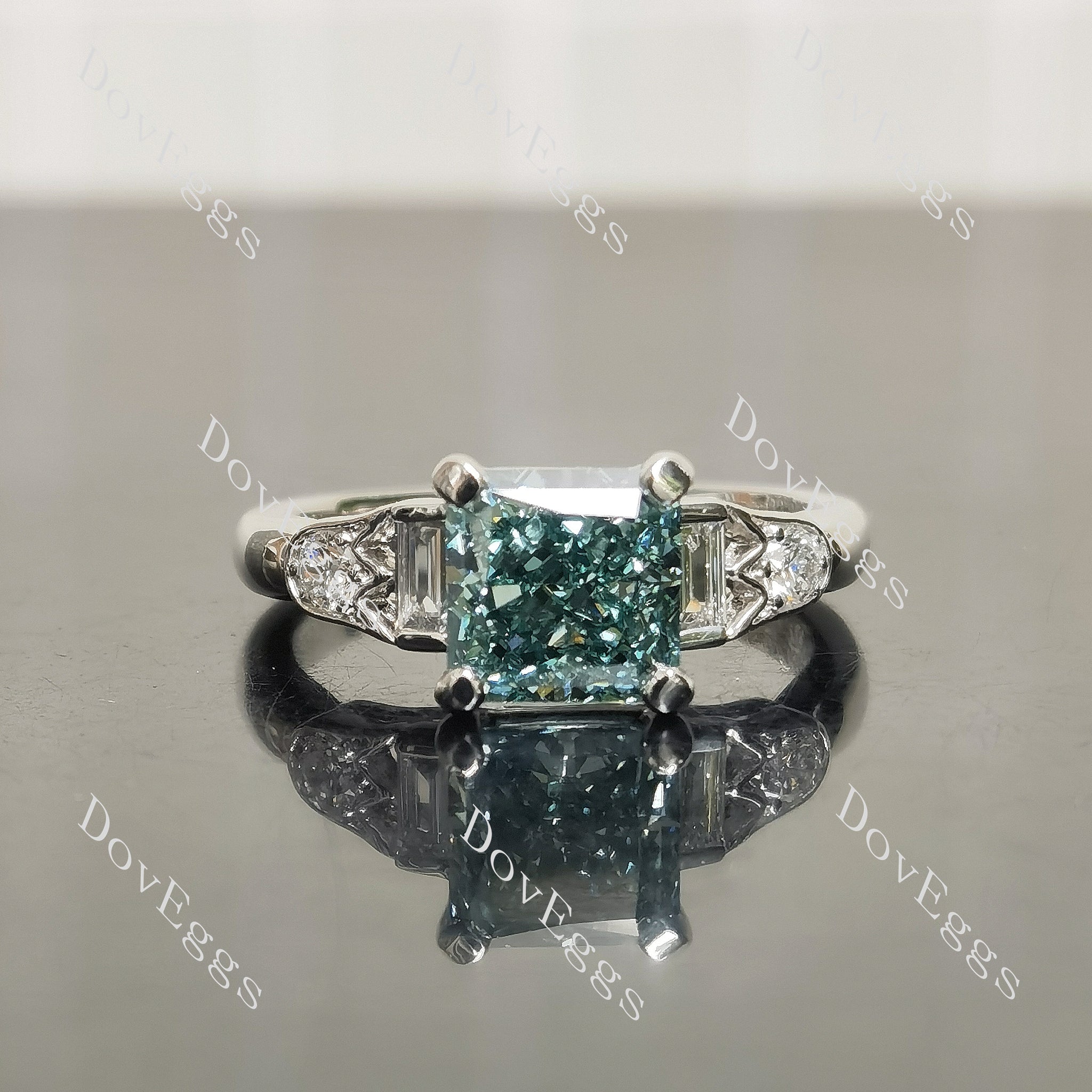 Radiant art deco side stones moissanite or lab diamond engagement ring| Doveggs