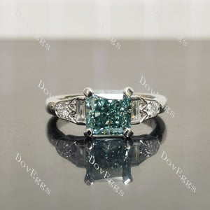 Radiant art deco side stones moissanite or lab diamond engagement ring| Doveggs