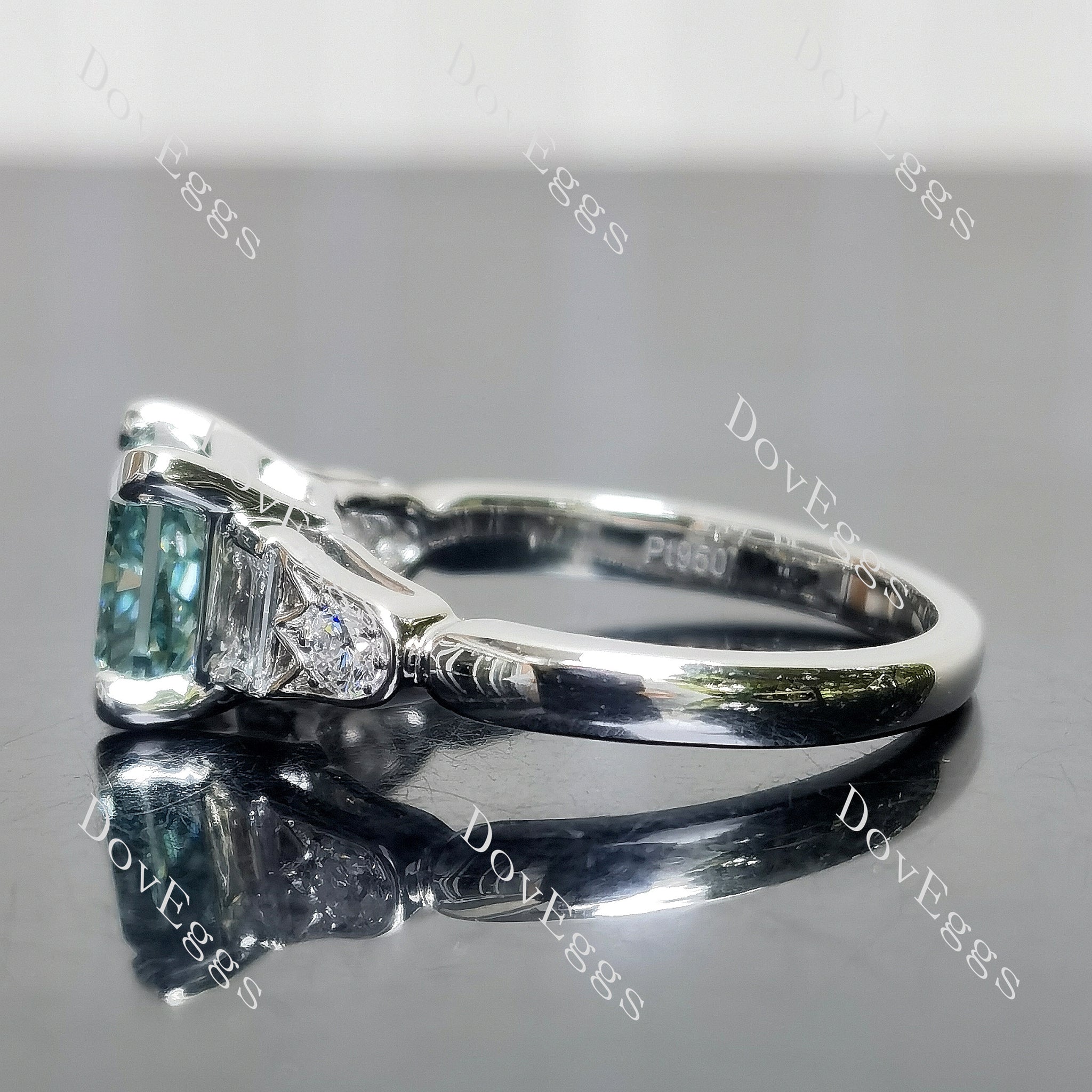 Radiant side stones moissanite white gold engagement ring| Doveggs