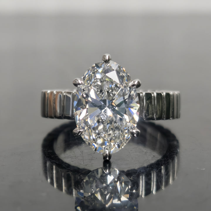 Group Order fluted band solitaire brilliant moissanite/colored gem engagement ring