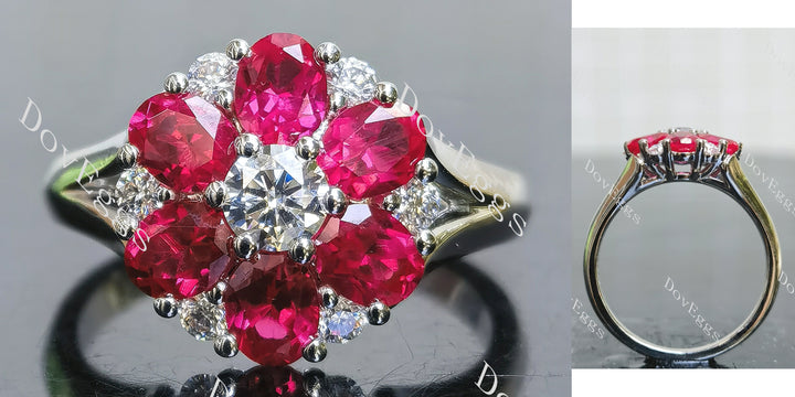 Round oval floral colored gem &moissanite engagement ring main view|Doveggs