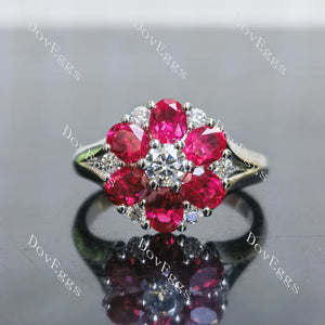 Round oval floral colored gem engagement ring|Doveggs