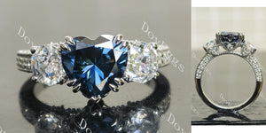 Heart octagon three stones pave vintage engagement ring main view|Doveggs