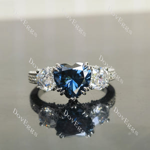 Heart octagon twilight blue moissanite vintage engagement ring|Doveggs