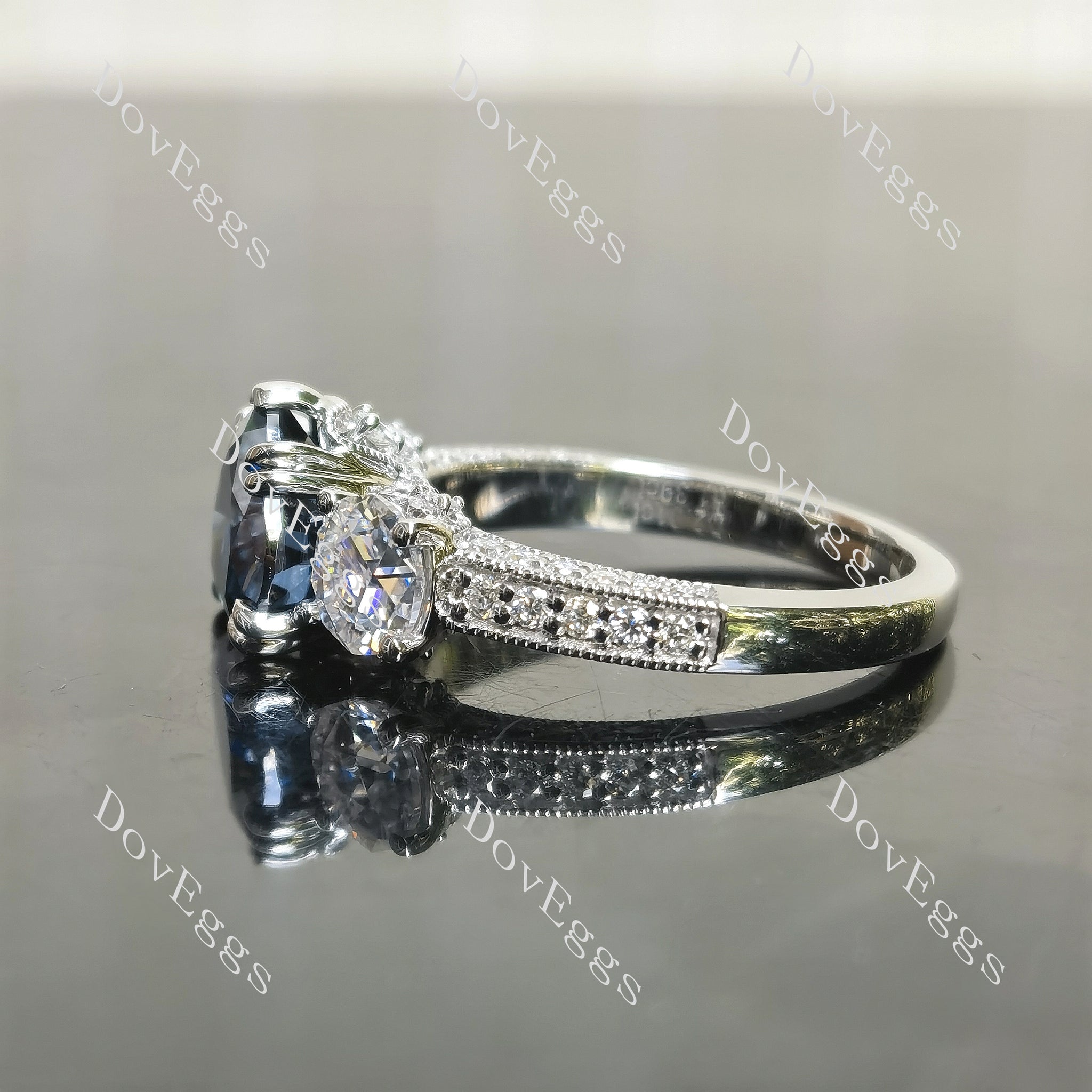 Heart octagon pave engagement ring|Doveggs