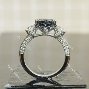 Heart vintage three stones pave art deco engagement ring |Doveggs