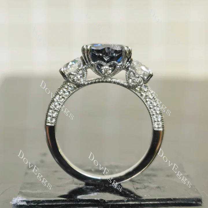 Three stones pave vintage lab diamond engagement ring only semi-mount only(Exclusively to DovEggs Stones)
