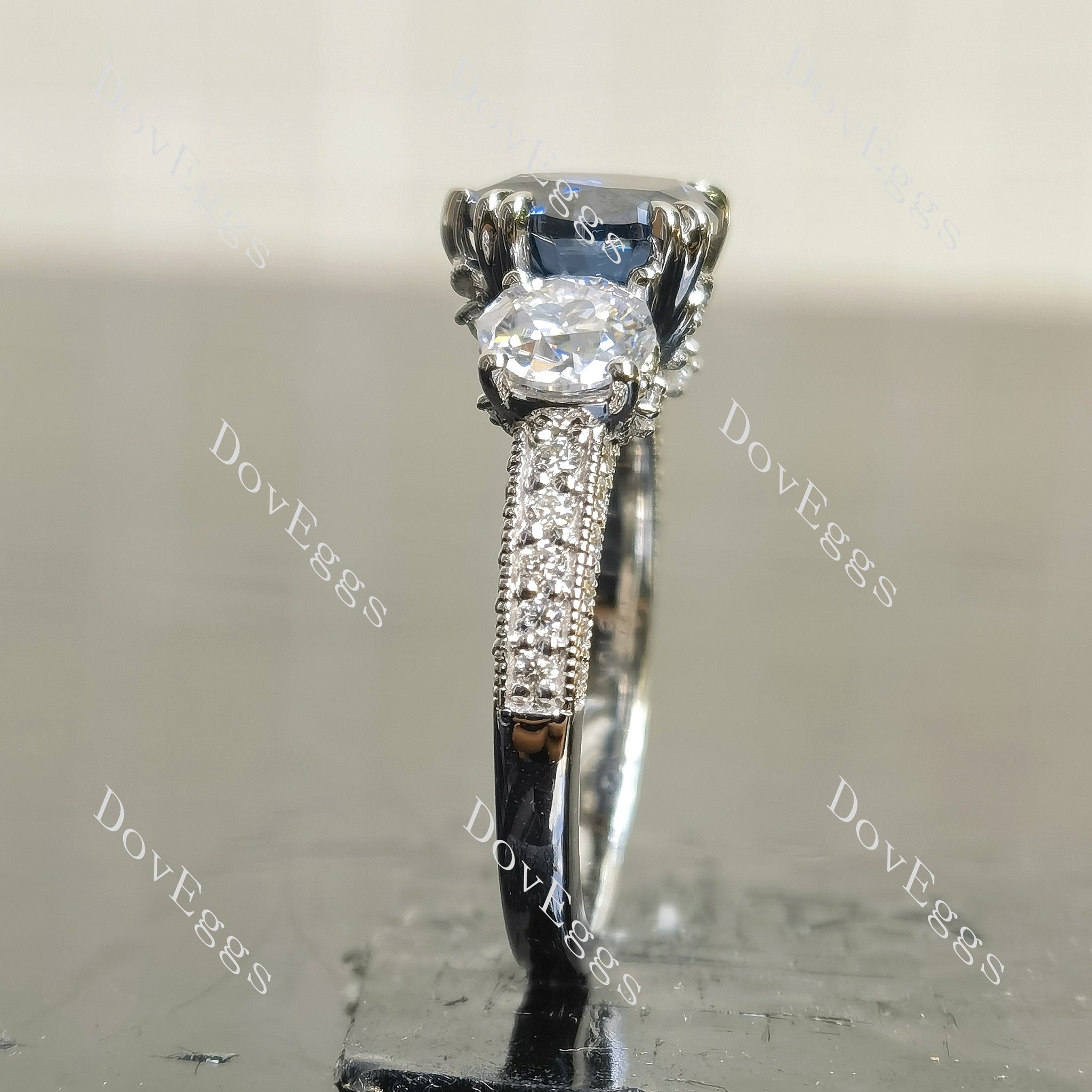 Pave vintage twilight blue moissanite engagement ring|Doveggs