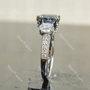 Three stones pave vintage lab diamond engagement ring only semi-mount only(Exclusively to DovEggs Stones)