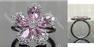 Pear floral art deco colored gem engagement ring/wedding band main view|Doveggs