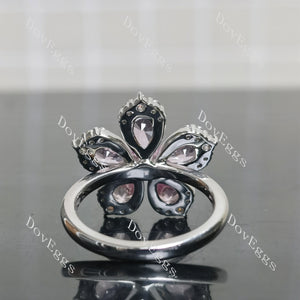 Pear floral art deco colored gem engagement ring/wedding band bottom view|Doveggs