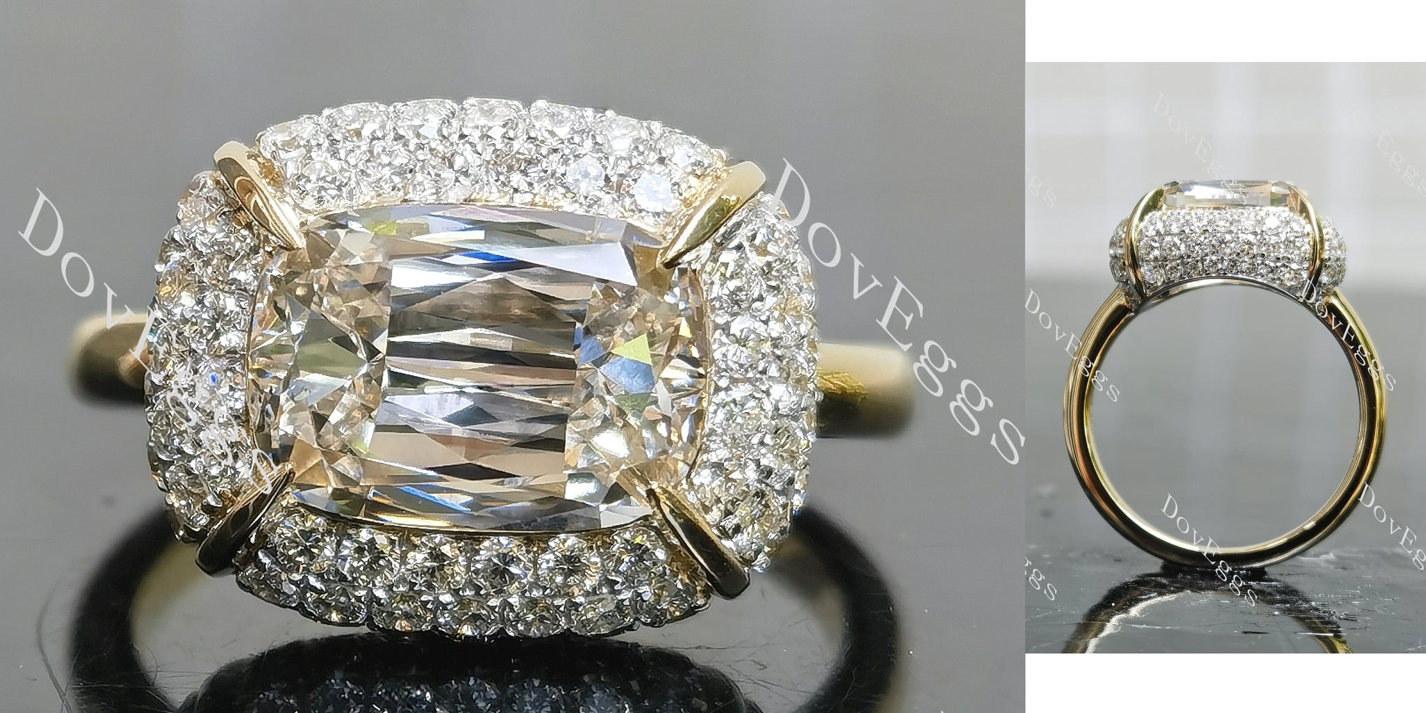 Cushion multi layer halo moissanite engagement ring main view| DovEggs