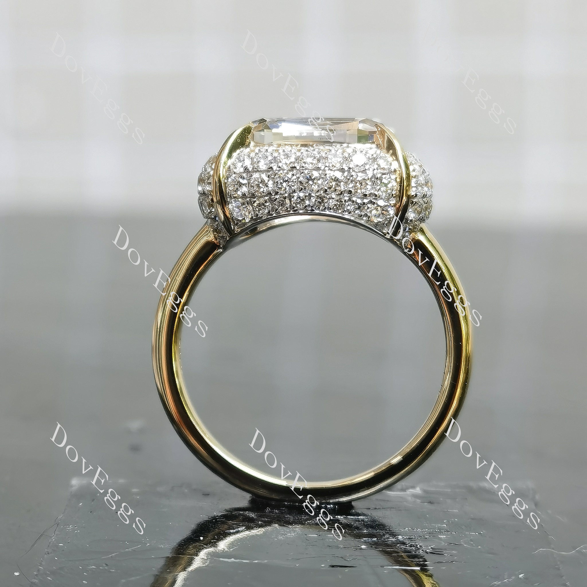 Vintage multi layer halo moissanite two tone engagement ring| DovEggs