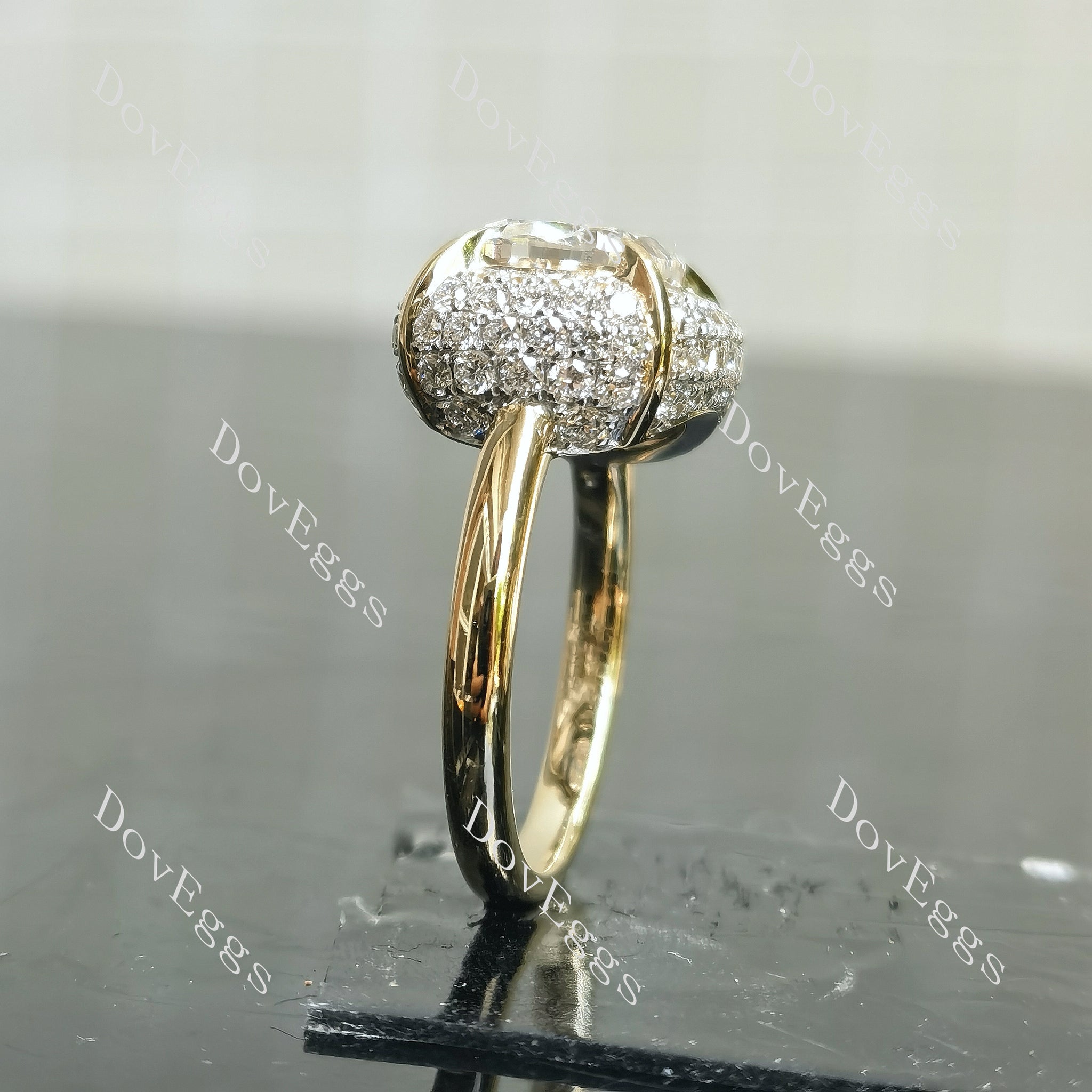 Halo moissanite yellow gold engagement ring| DovEggs