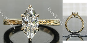 Marquise solitaire carving moissanite engagement ring main view|Doveggs