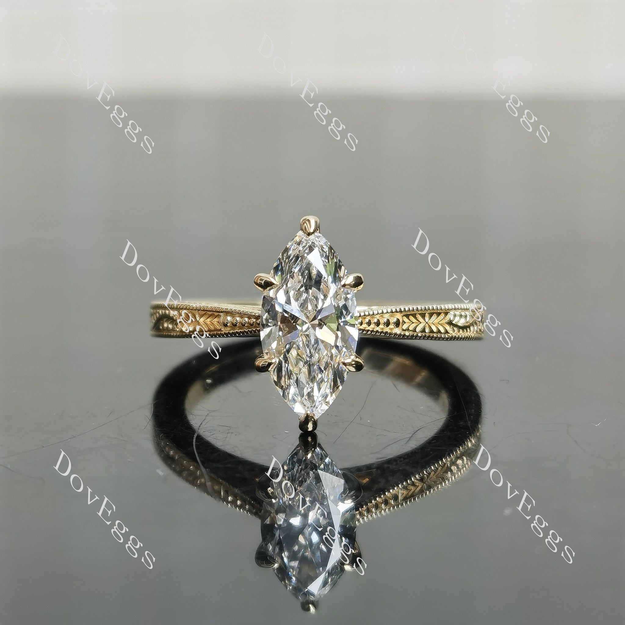 Marquise solitaire carving moissanite engagement ring|Doveggs