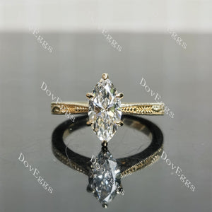 Marquise solitaire carving moissanite engagement ring|Doveggs