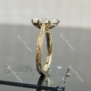 Marquise solitaire carving moissanite engagement ring side view|Doveggs