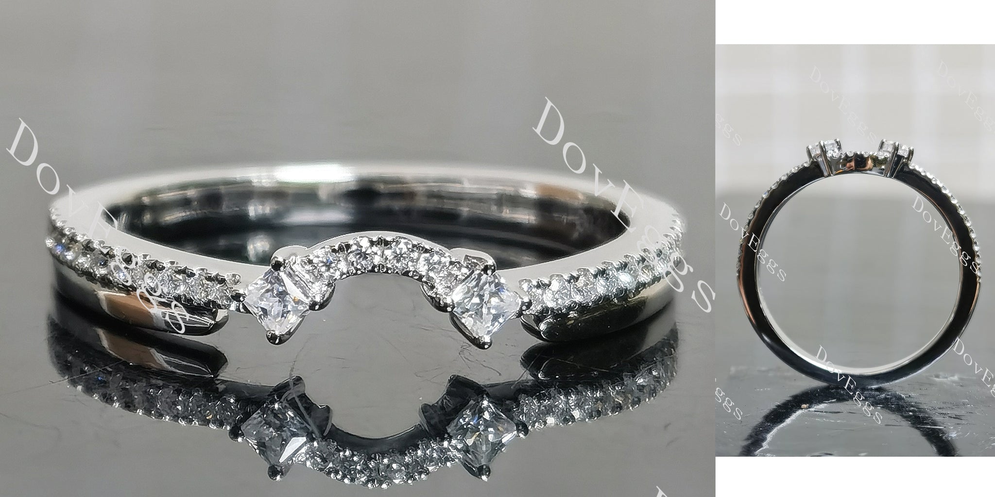 Round princess pave vintage moissanite wedding band main view|Doveggs