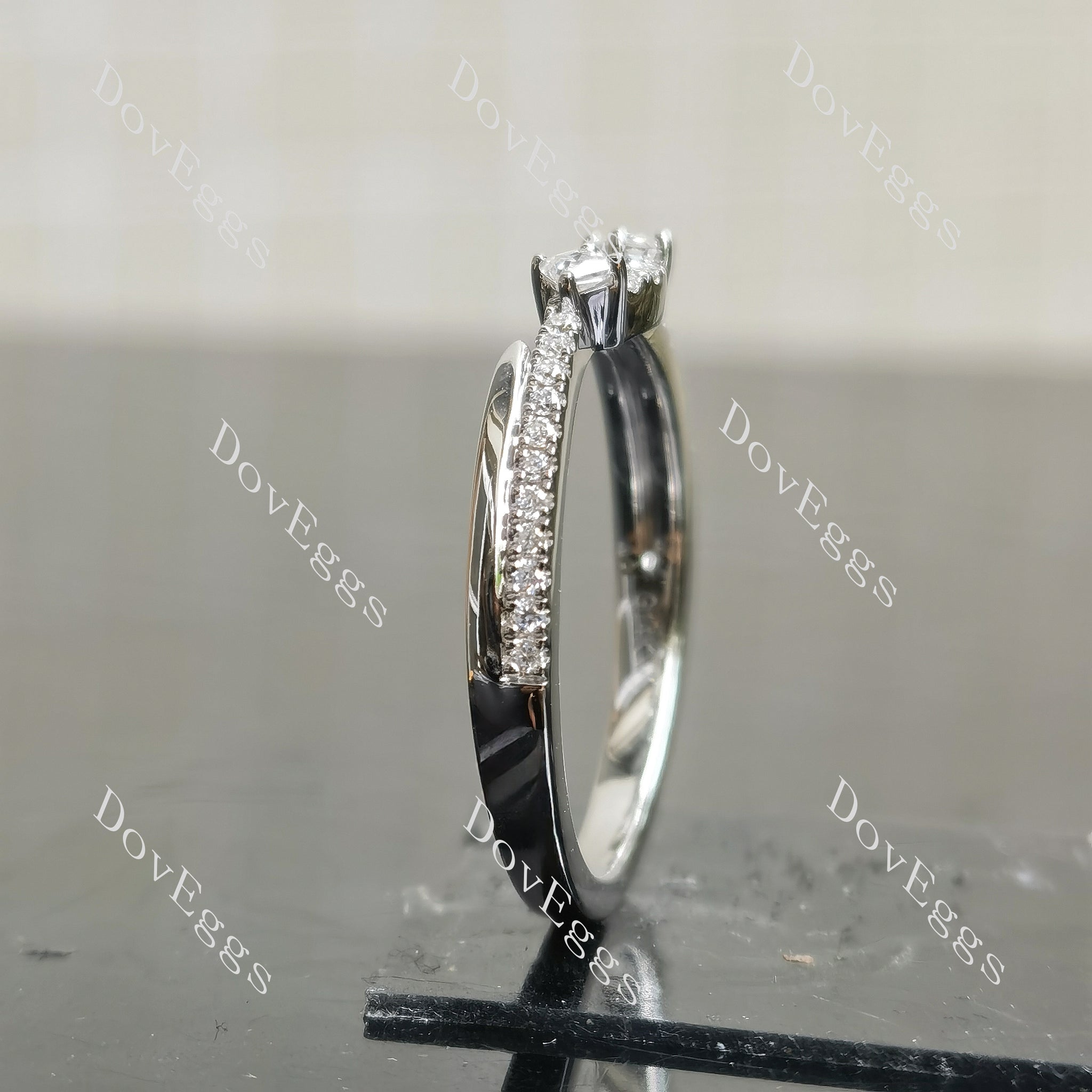 Round princess pave moissanite or lab diamond wedding band side view|Doveggs