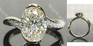 Oval pave twisted ring arm moissanite engagement ring main view| DovEggs