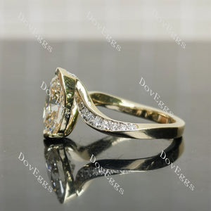 Pave twisted ring arm moissanite yellow gold engagement ring| DovEggs