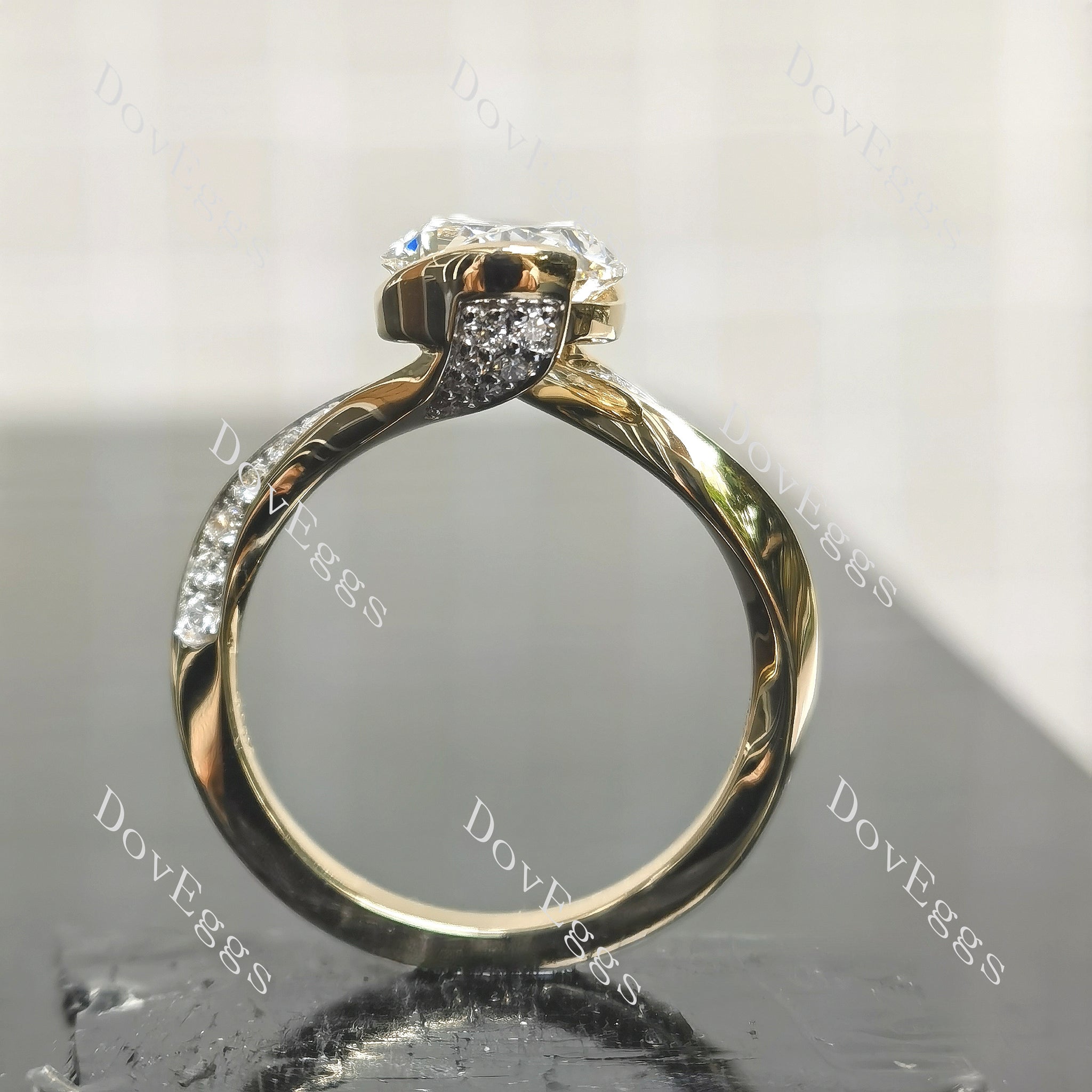 Oval vintage twisted ring arm moissanite  or lad diamond engagement ring| DovEggs