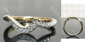Round pave twisted arm moissanite wedding band main view| DovEggs