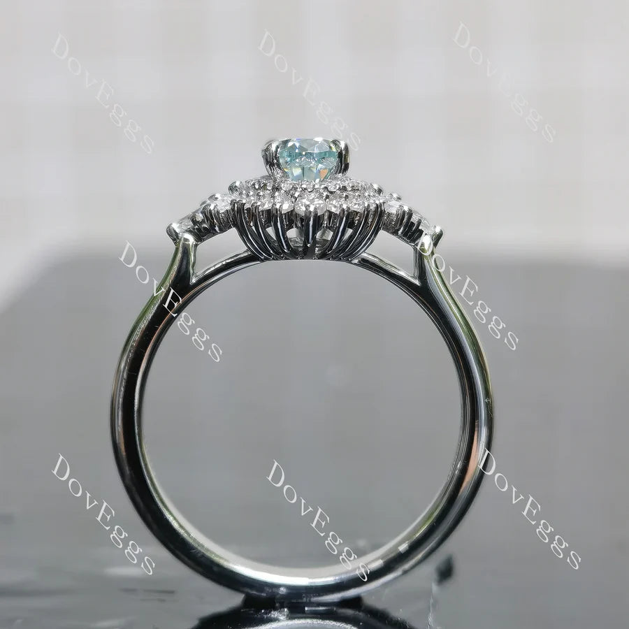 Lab Diamond Ring with 1.5×3mm Marquise & ≤2.8mm Round Accents (Moissanite/LGD/Gem) in 10K/14K/18K Gold or Platinum | DovEggs
