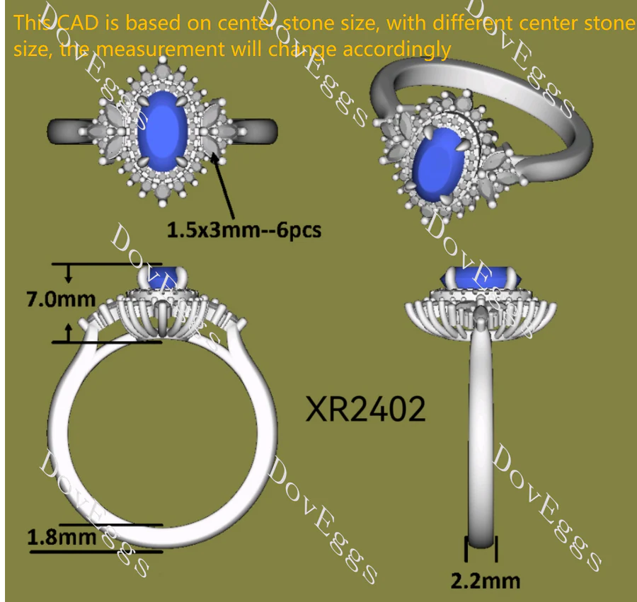 Lab Diamond Ring with 1.5×3mm Marquise & ≤2.8mm Round Accents (Moissanite/LGD/Gem) in 10K/14K/18K Gold or Platinum | DovEggs