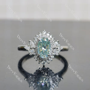 Oval halolight blue moissanite engagement ring| Doveggs