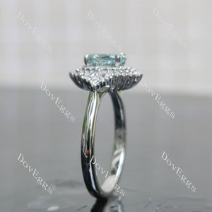 Oval halo side stones colored moissanite engagement ring side view| Doveggs