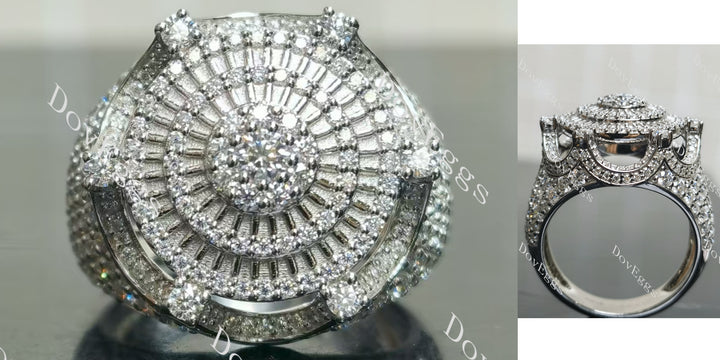 Round hip hop pave halo moissanite wedding band/Men's ring main view| Doveggs