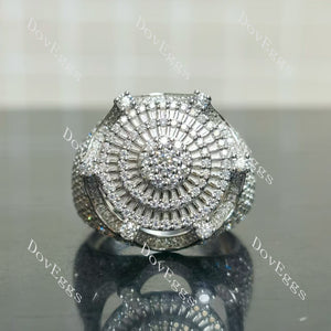 Round multi-layer halo pave moissanite wedding band/Men's ring| Doveggs