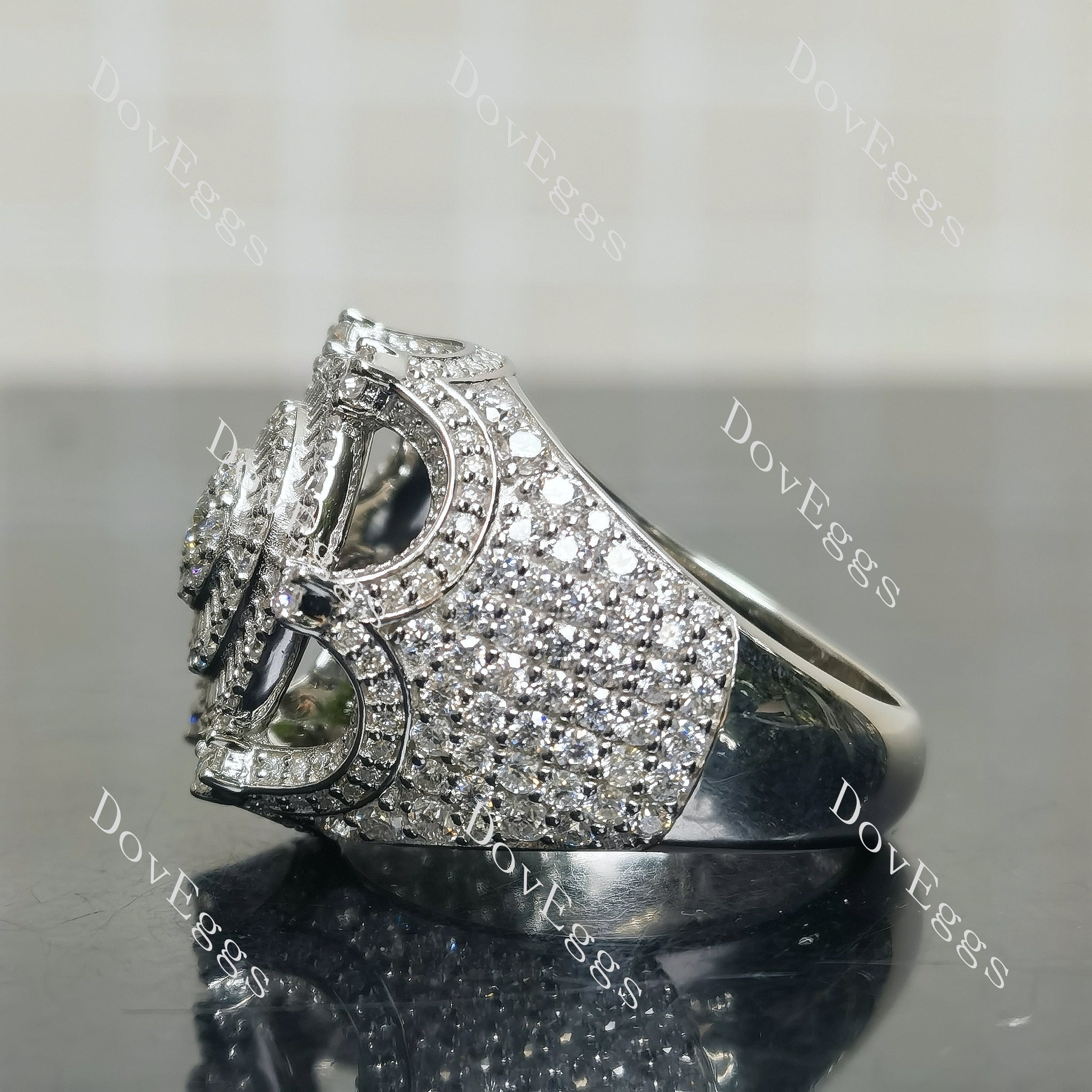 Pave stones sterling silver moissanite engagement ring| Doveggs