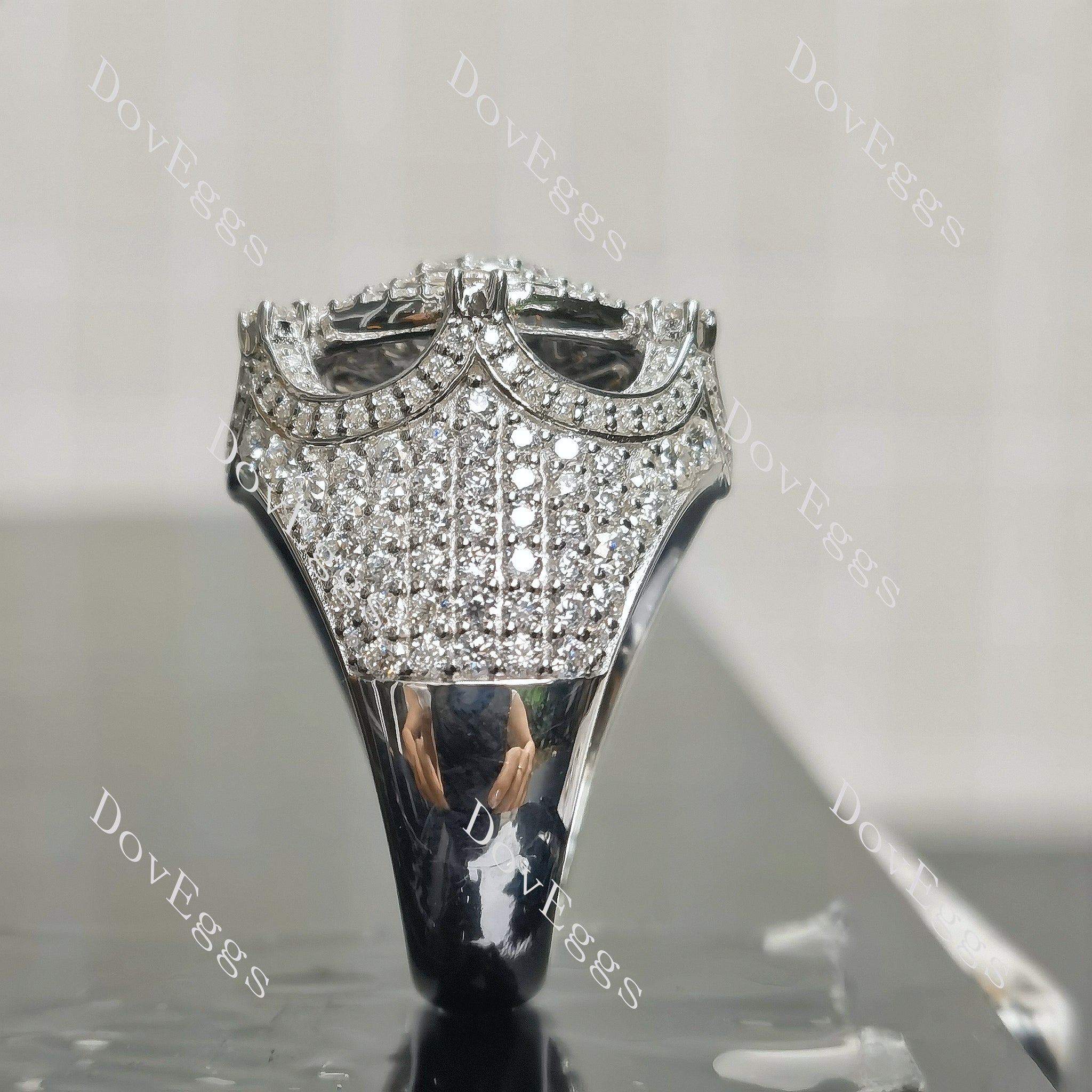 Round pave halo moissanite wedding band/Men's ring side view| Doveggs
