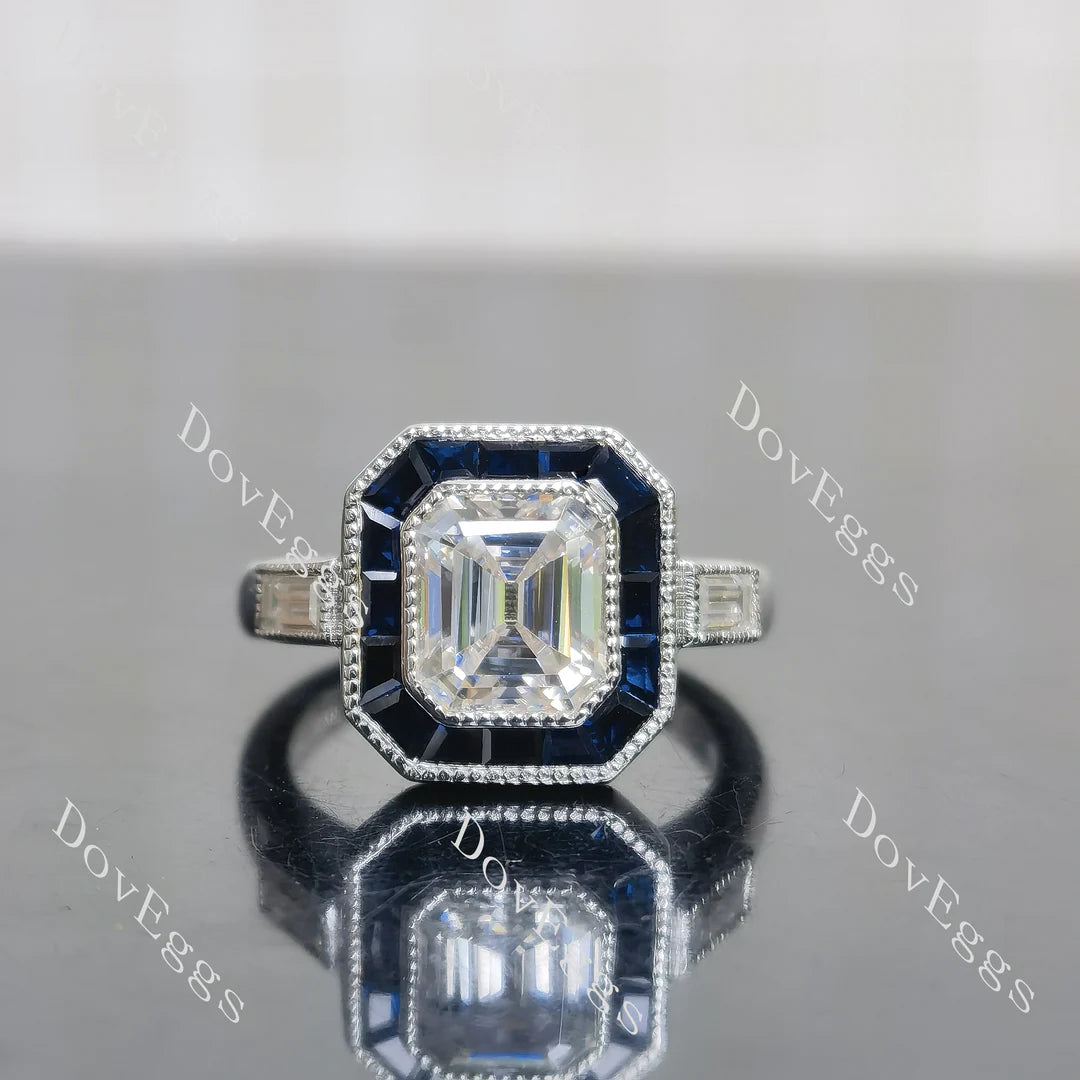 Lab Diamond Ring with Baguette Accents (Moissanite/LGD/Gem) in 10K/14K/18K Gold or Platinum | DovEggs