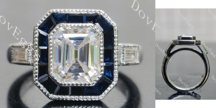 Krupp cut halo moissanite engagement ring main view| Doveggs