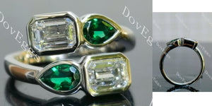 Emerald pear bezel four stones art deco moissanite engagement ring main view| Doveggs