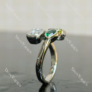 Emerald pear bezel four stones art deco moissanite engagement ring side view| Doveggs