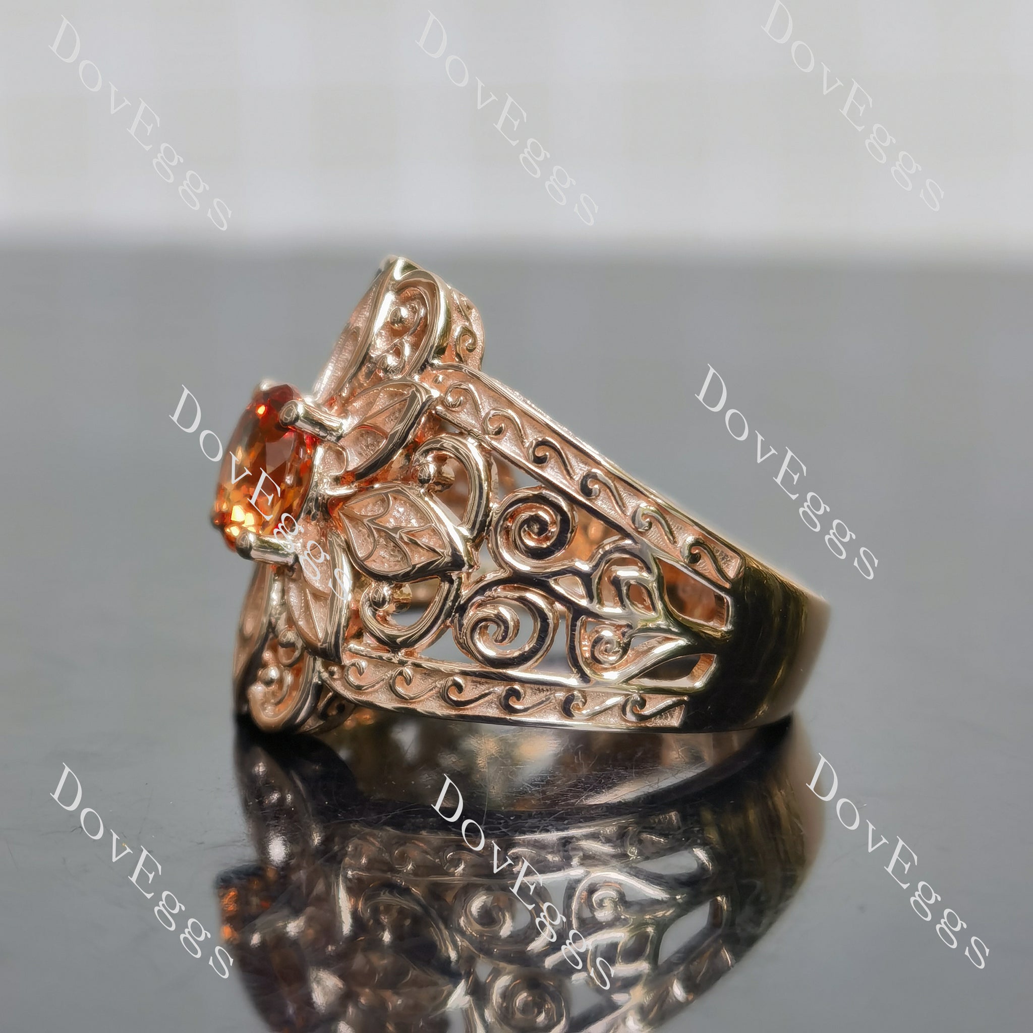 Vintage carving colored gem engagement rin|Doveggs
