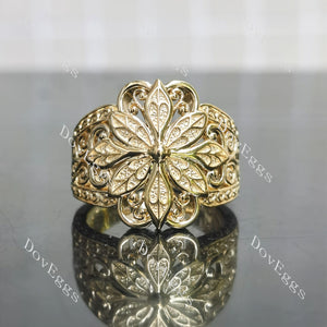 Vintage-Inspired floral carved band engagement ring|Doveggs