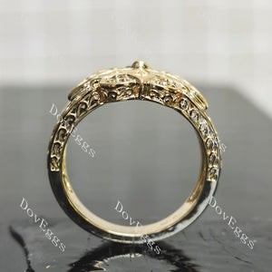 Yellow gold carving plain band engagement ring|Doveggs