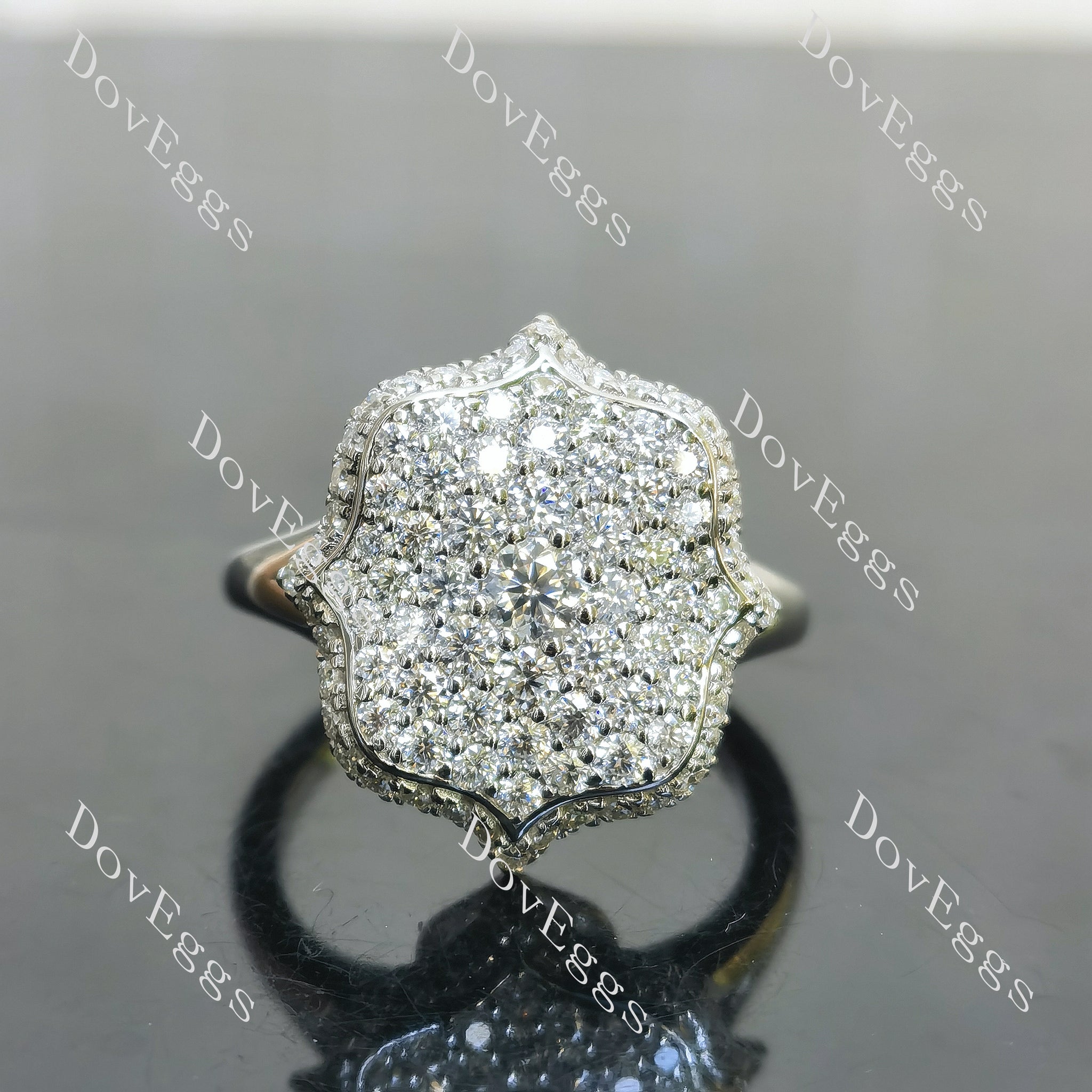 Round lotus art deco moissanite or lab grown diamond engagement ring| Doveggs