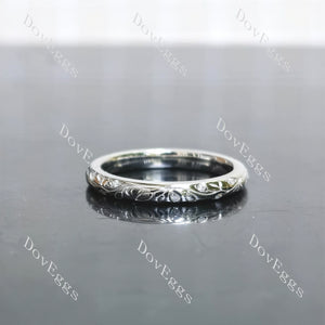 Round earth verdure engraved full eternity moissanite wedding band| Doveggs